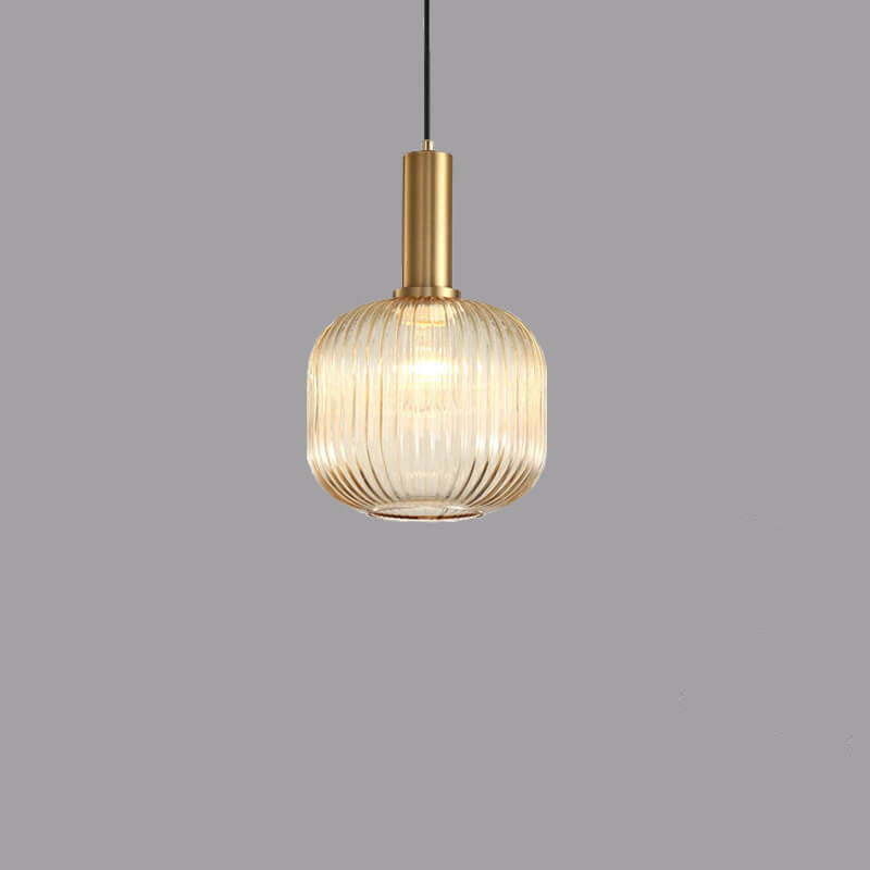 Ribbed Glass Cylinder Hanging Fixture Single-Bulb Suspension Lamp for Kitchen Island Dining Room Entryway | Thomler