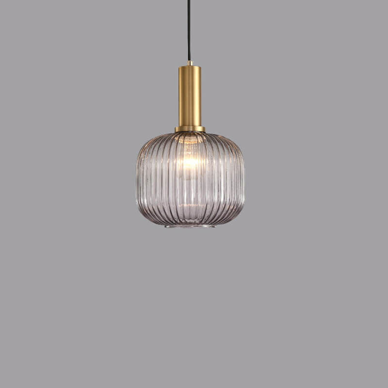 Ribbed Glass Cylinder Hanging Fixture Single-Bulb Suspension Lamp for Kitchen Island Dining Room Entryway | Thomler