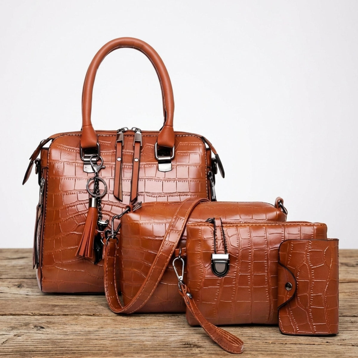 Leather Handbag Set 4-Piece Women's Purse Collection Shoulder Bag Tote Crossbody Wallet Brown Black Blue Red Daily Carryall | Thomler