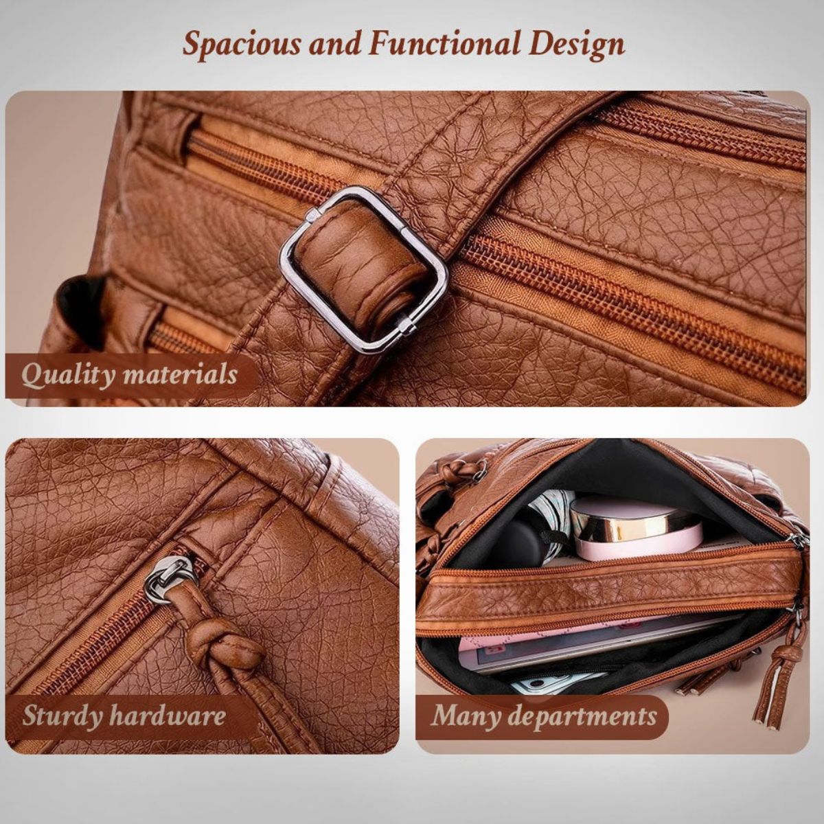 Vegan Leather Crossbody Bag for Women – Adjustable Strap Shoulder Purse with Magnetic Closure – Everyday Carryall Handbag | Thomler