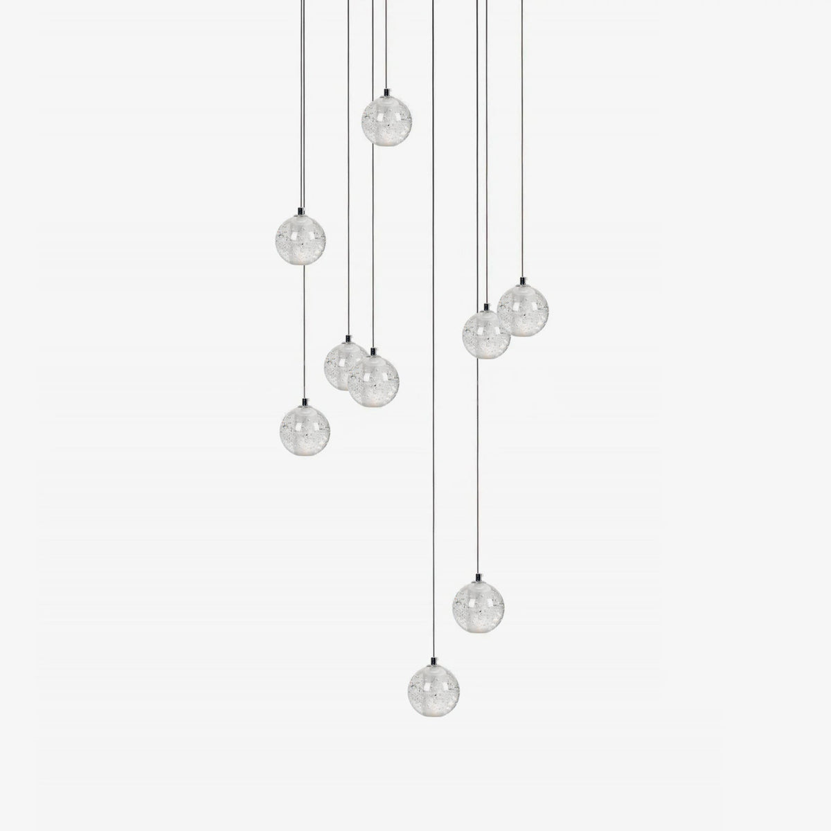 Spherical Glass Globe Multi-Drop Hanging Fixture – Adjustable Stairwell & Entryway Chandelier with Chrome Hardware | Thomler