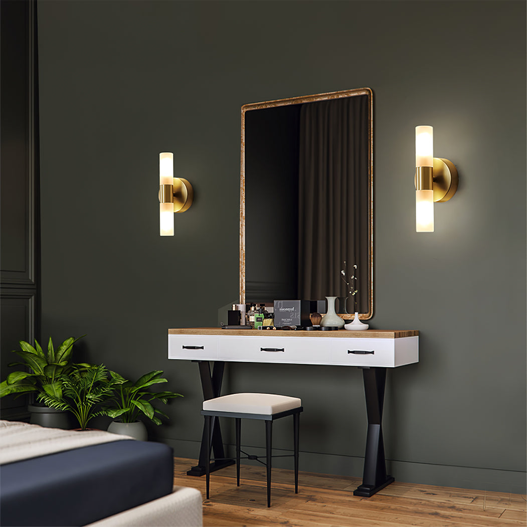Wall Lamp Brass Glass Cylinder 3.1 in LED Indoor Bathroom Hallway Sconce Modern Etched Shade G9 Fixture | Thomler