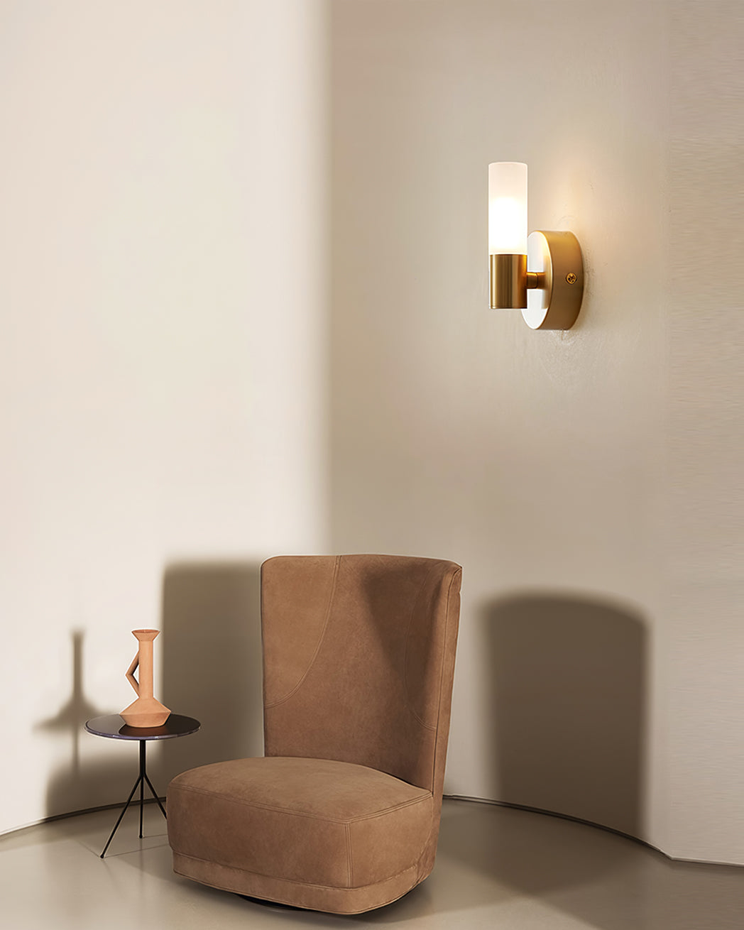 Wall Lamp Brass Glass Cylinder 3.1 in LED Indoor Bathroom Hallway Sconce Modern Etched Shade G9 Fixture | Thomler