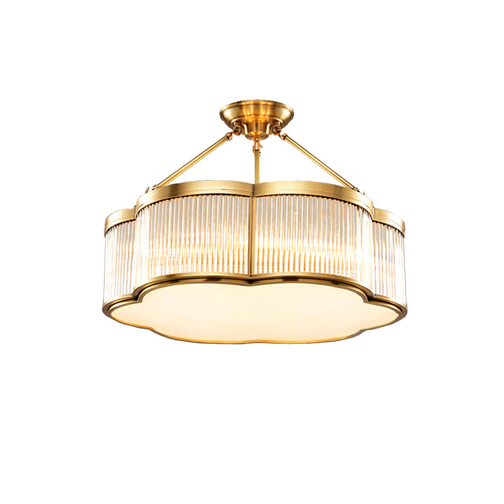 Ceiling Light Brass Glass 19.7 in Flush Mount Living Room Bedroom Quatrefoil Decorative Indoor Lighting Fixture | Thomler