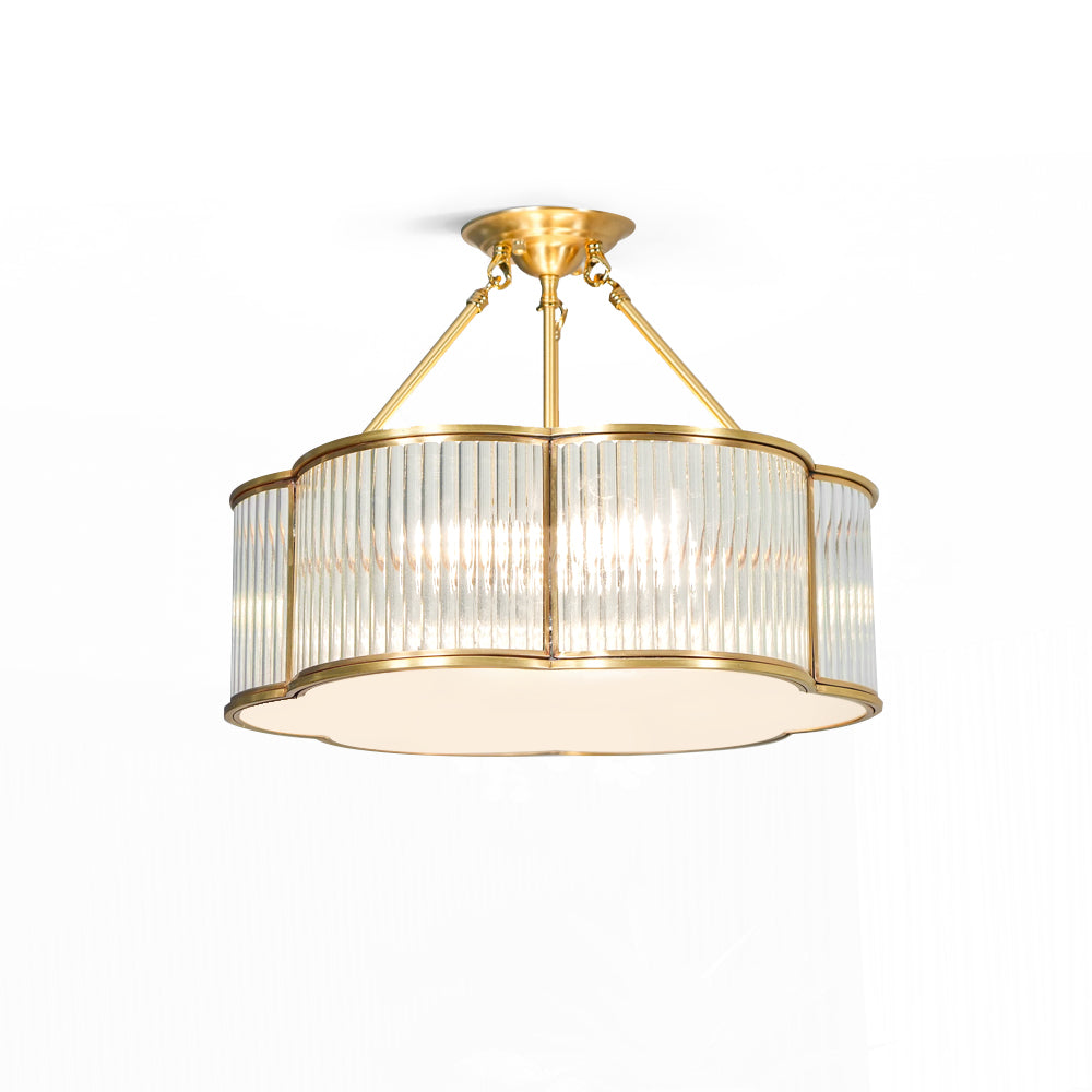Ceiling Light Brass Glass 19.7 in Flush Mount Living Room Bedroom Quatrefoil Decorative Indoor Lighting Fixture | Thomler