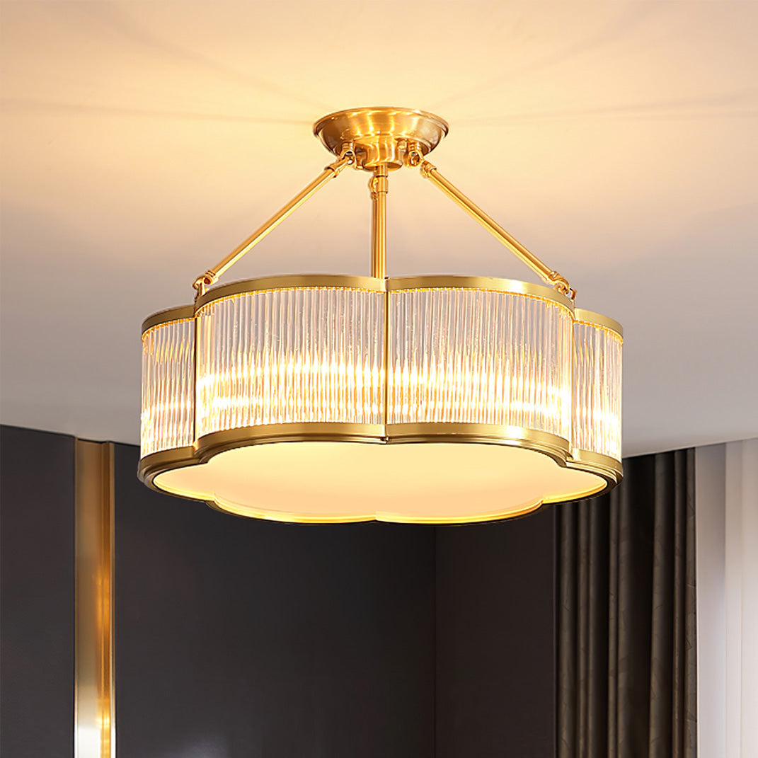 Ceiling Light Brass Glass 19.7 in Flush Mount Living Room Bedroom Quatrefoil Decorative Indoor Lighting Fixture | Thomler
