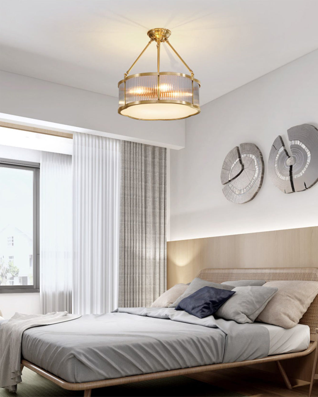 Ceiling Light Brass Glass 19.7 in Flush Mount Living Room Bedroom Quatrefoil Decorative Indoor Lighting Fixture | Thomler