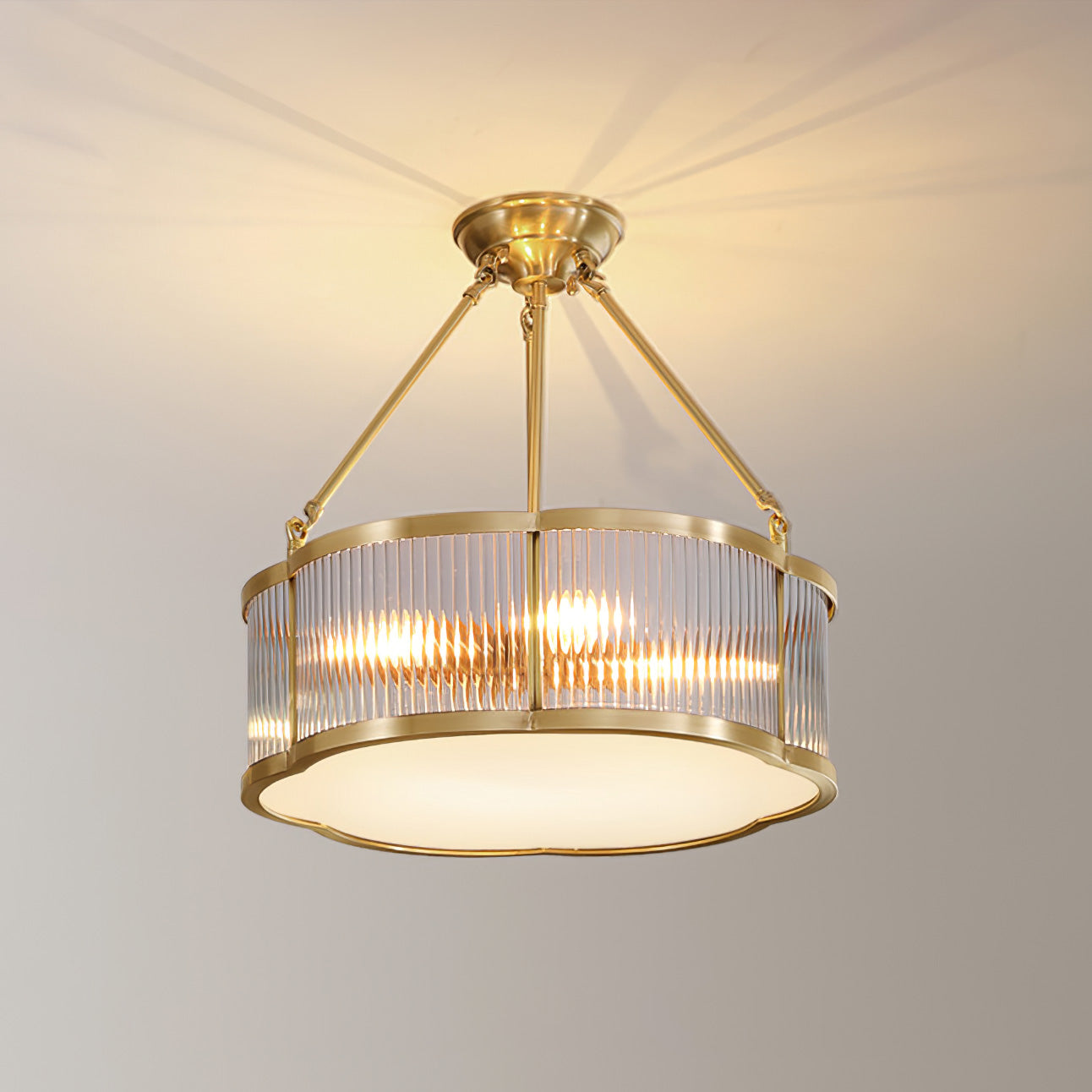 Ceiling Light Brass Glass 19.7 in Flush Mount Living Room Bedroom Quatrefoil Decorative Indoor Lighting Fixture | Thomler
