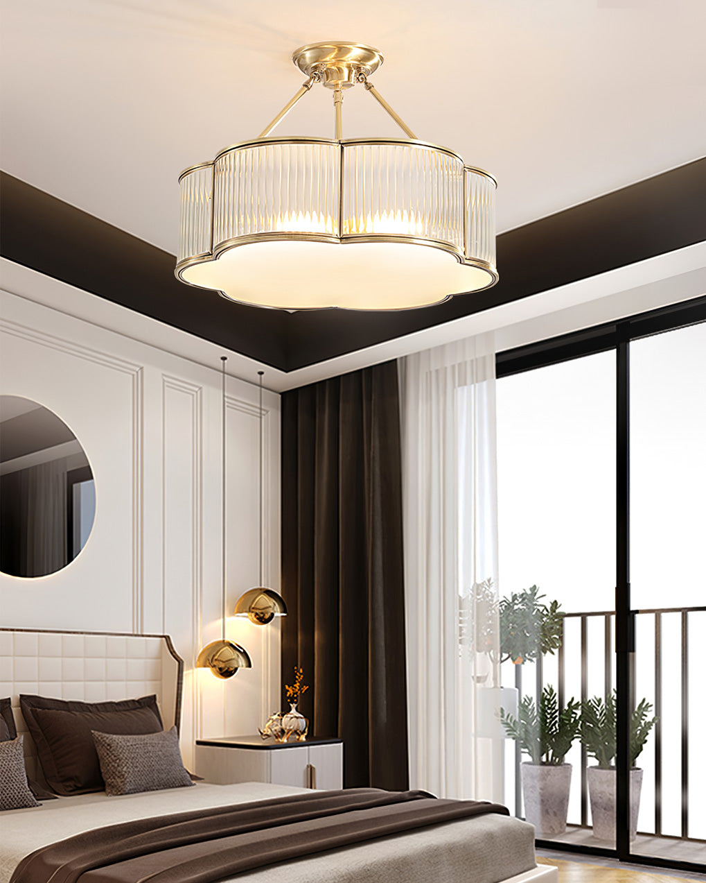 Ceiling Light Brass Glass 19.7 in Flush Mount Living Room Bedroom Quatrefoil Decorative Indoor Lighting Fixture | Thomler