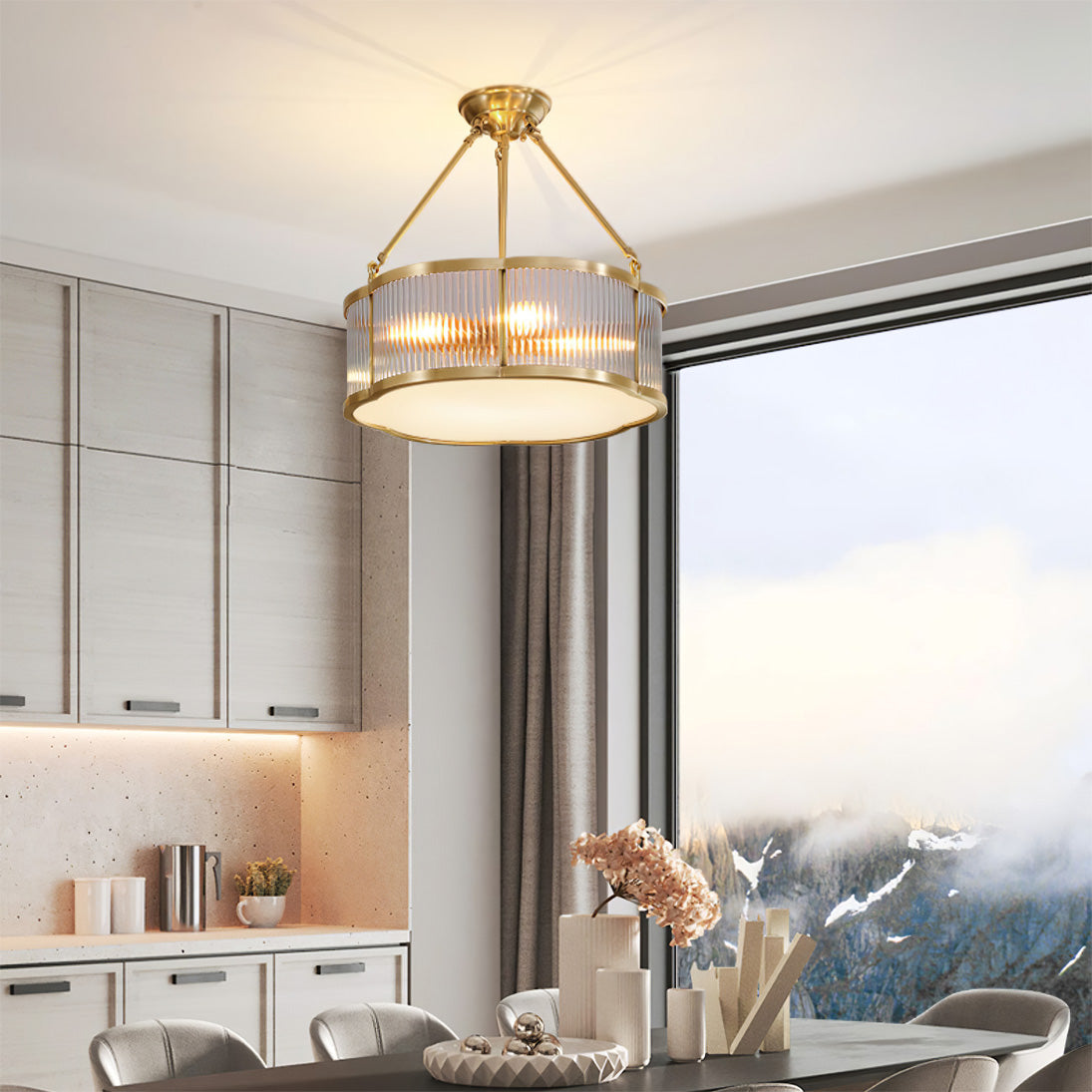 Ceiling Light Brass Glass 19.7 in Flush Mount Living Room Bedroom Quatrefoil Decorative Indoor Lighting Fixture | Thomler