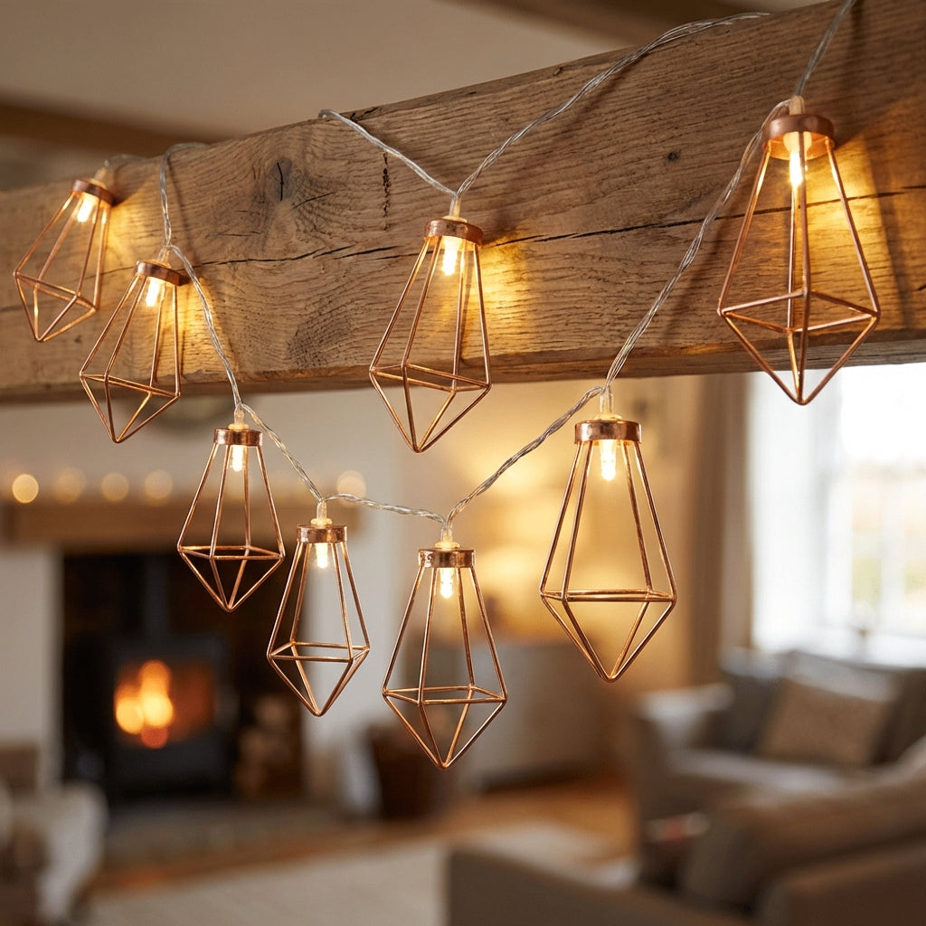 String Lights Copper Steel 4.0 x 8.0 cm Battery Powered Bedroom Garden Geometric LED Fairy Lights Decorative Mood Lighting | Thomler