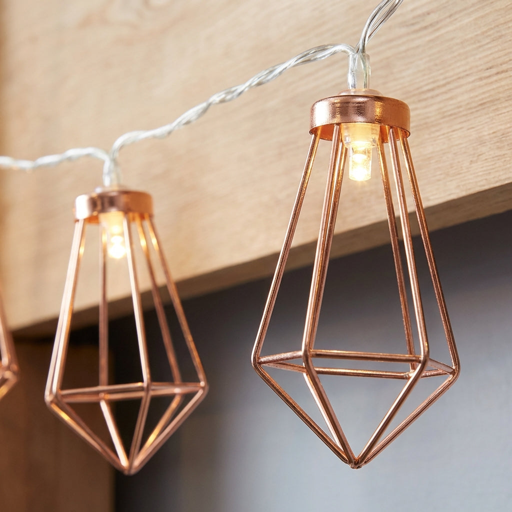 String Lights Copper Steel 4.0 x 8.0 cm Battery Powered Bedroom Garden Geometric LED Fairy Lights Decorative Mood Lighting | Thomler