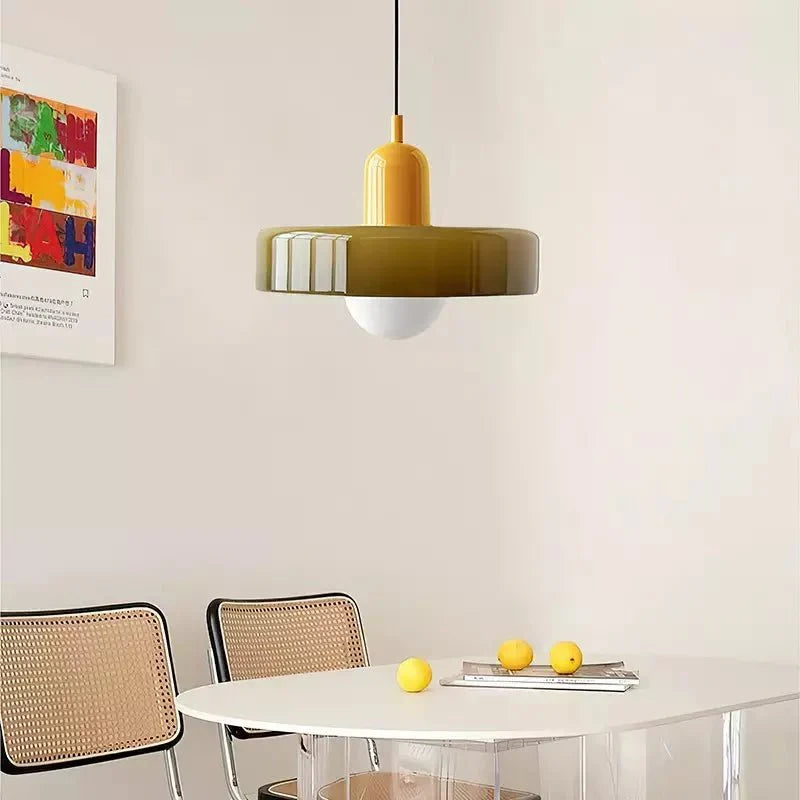 Art Glass Dome Pendant Light Fixture with Adjustable Cord for Kitchen Island Dining Room Bedroom | Modern Round Ceiling Hanging Lamp | Thomler