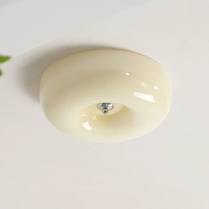 Flush-Mount Ivory Glass LED Fixture – Modern Round Dome Overhead Lamp for Bedroom, Kitchen, Study | Thomler