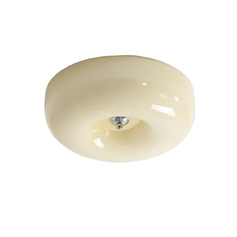 Flush-Mount Ivory Glass LED Fixture – Modern Round Dome Overhead Lamp for Bedroom, Kitchen, Study | Thomler