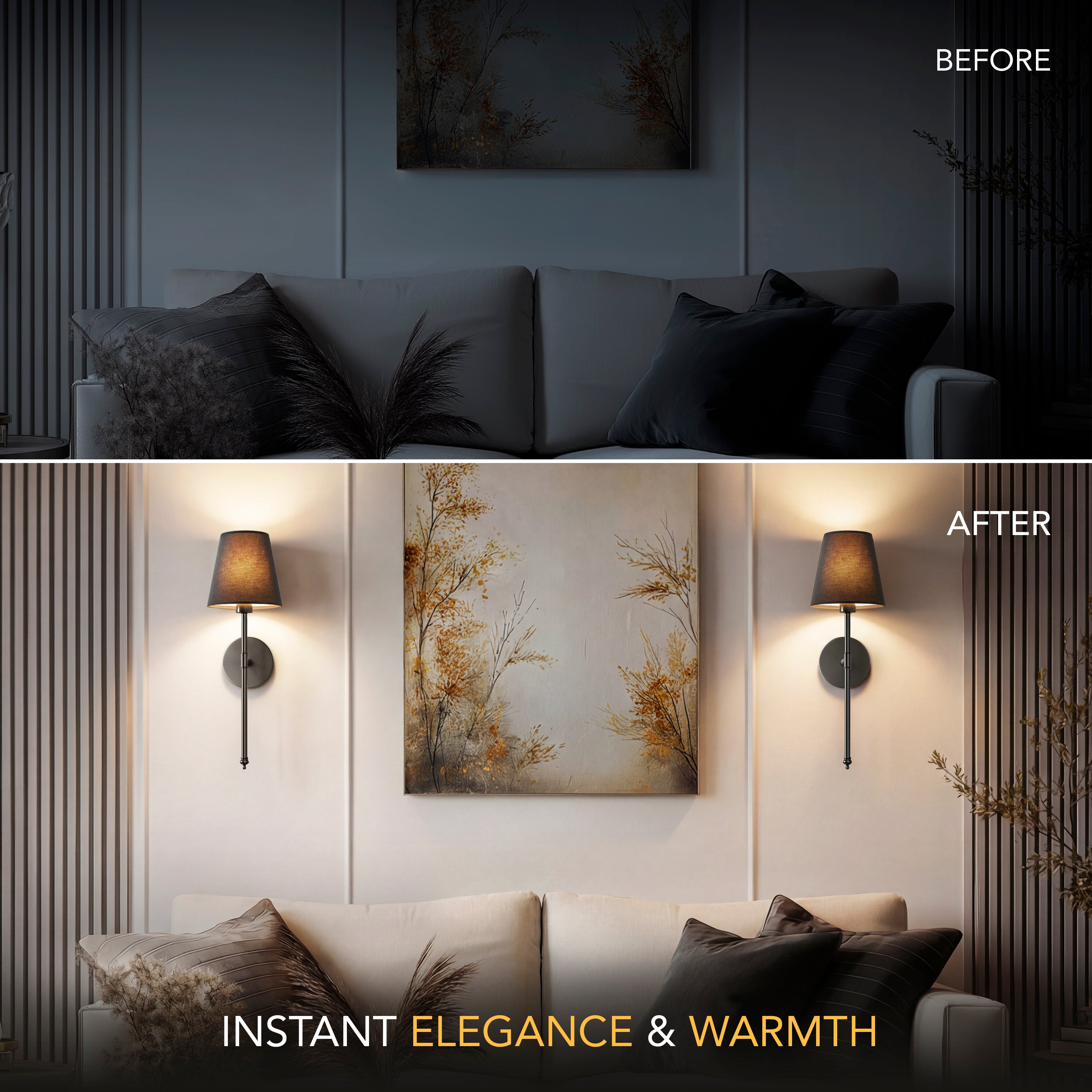 Wall Lamp Metal Fabric Shade 51.5 cm Gold Black Bedroom Wireless Dimmable RGB Reading Light Set Of Two | Thomler