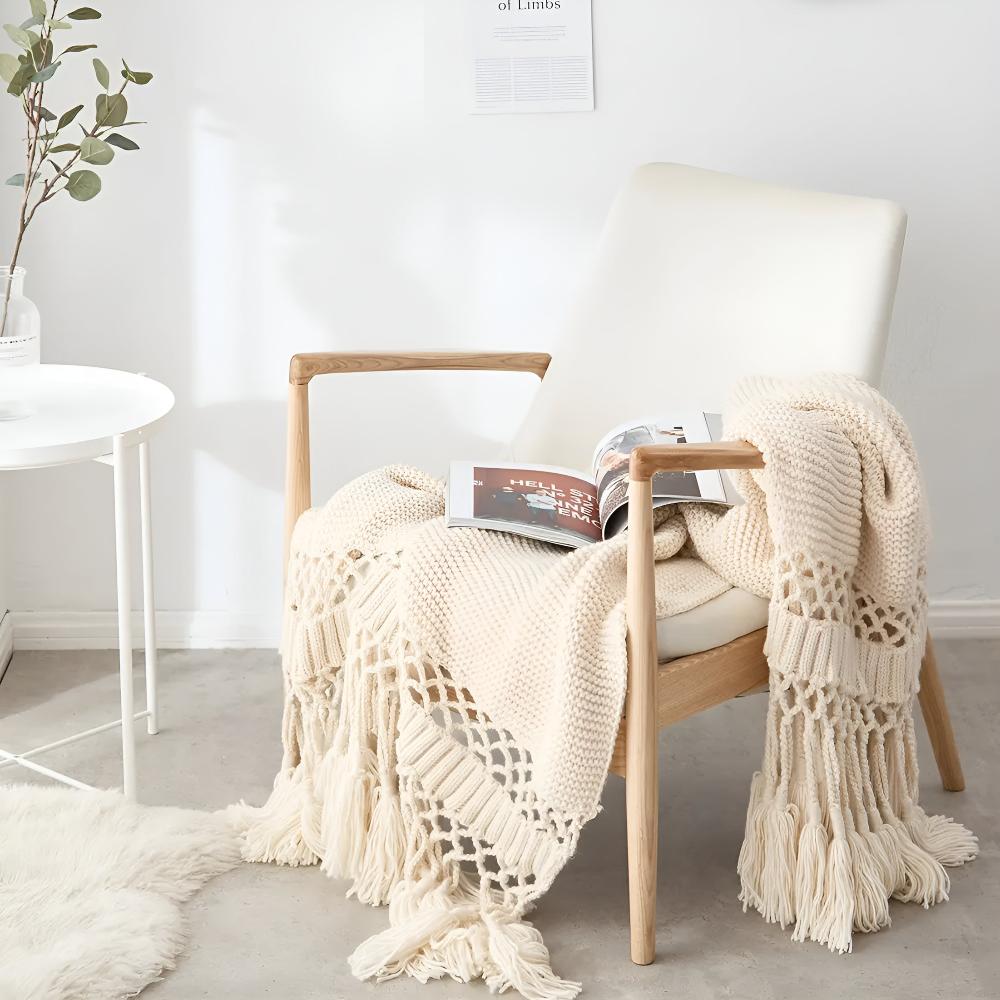 Textured Knit Throw with Tassel Trim – Soft Microfiber Blanket for Couch, Bed & Decor – 47x71 in | Thomler