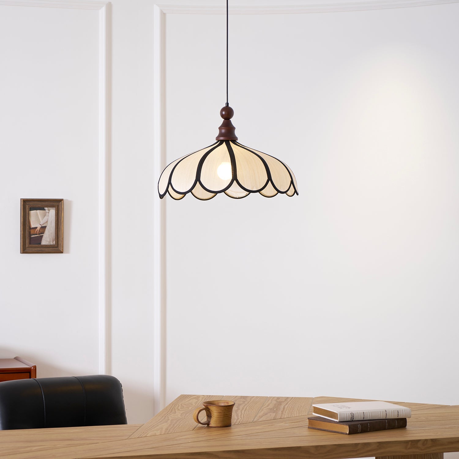 Pendant Lamp Abaca Shade 15.7 in 11.8 in Walnut Beige Black Dining Room Kitchen Island Hanging Light Vintage Style | Thomler