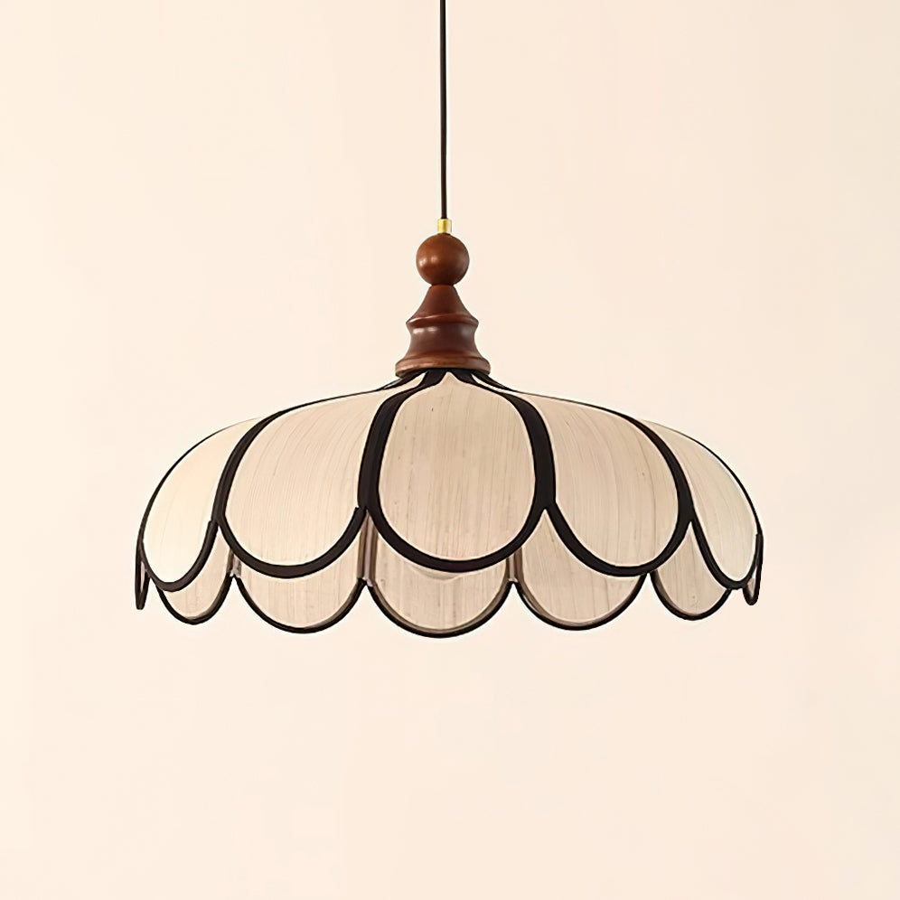 Pendant Lamp Abaca Shade 15.7 in 11.8 in Walnut Beige Black Dining Room Kitchen Island Hanging Light Vintage Style | Thomler