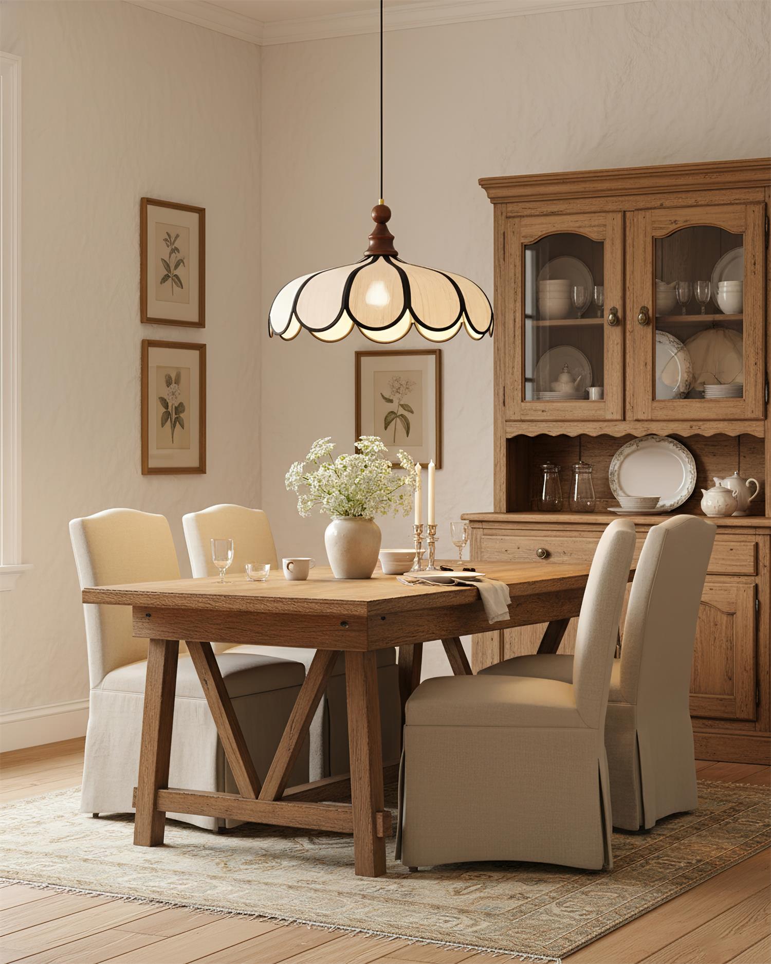 Pendant Lamp Abaca Shade 15.7 in 11.8 in Walnut Beige Black Dining Room Kitchen Island Hanging Light Vintage Style | Thomler