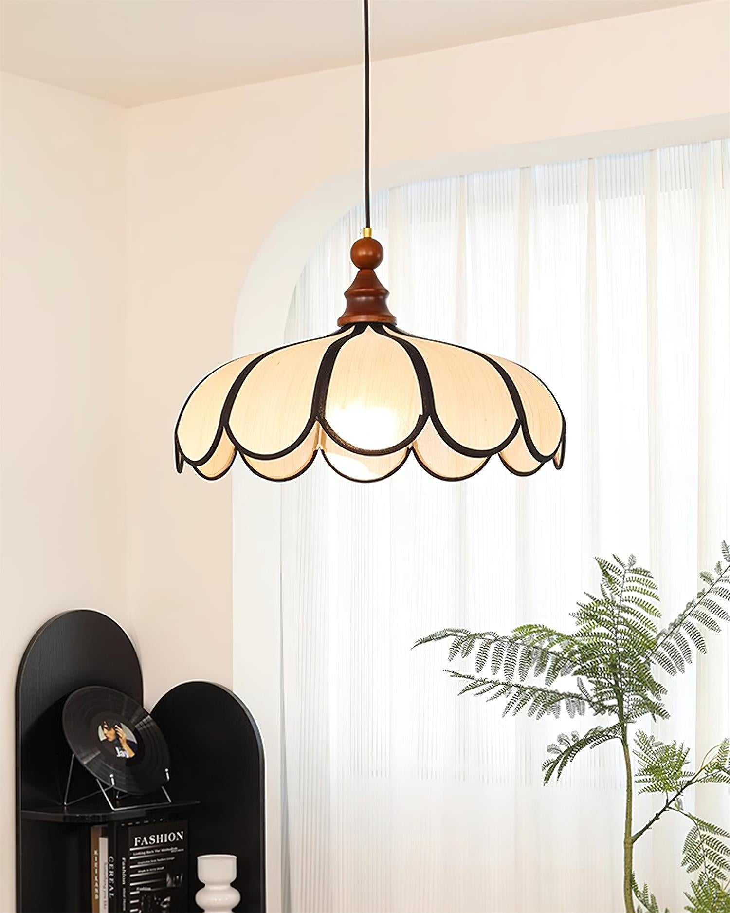 Pendant Lamp Abaca Shade 15.7 in 11.8 in Walnut Beige Black Dining Room Kitchen Island Hanging Light Vintage Style | Thomler