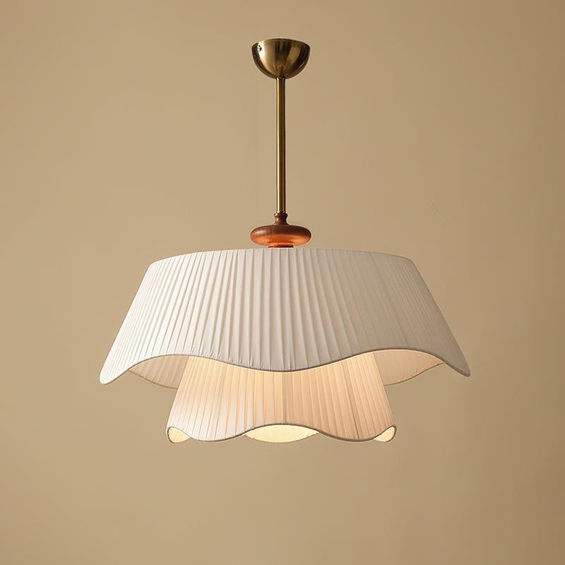 Pendant Light Fabric Wood 9.8 in Double Wavy Shade Dining Room Modern Ceiling Hanging Fixture Ambient Home Lighting | Thomler
