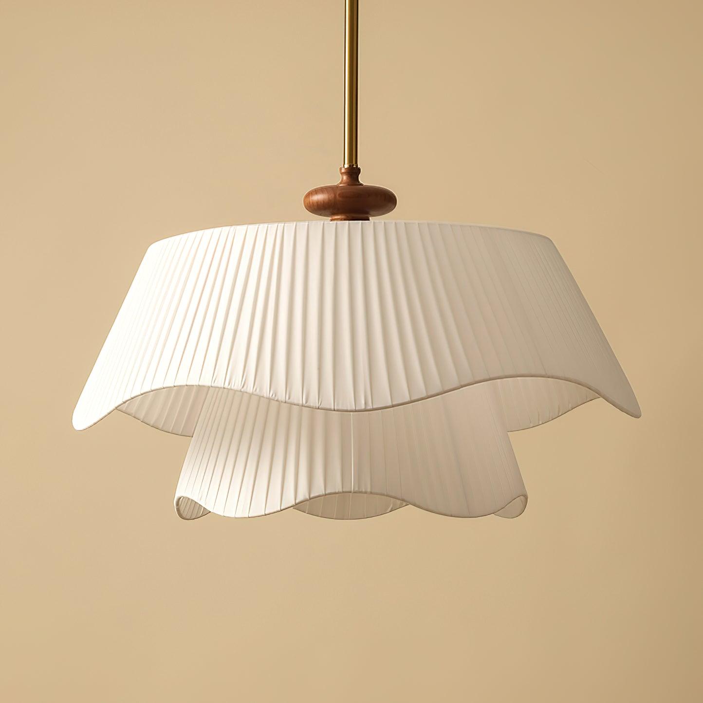 Pendant Light Fabric Wood 9.8 in Double Wavy Shade Dining Room Modern Ceiling Hanging Fixture Ambient Home Lighting | Thomler