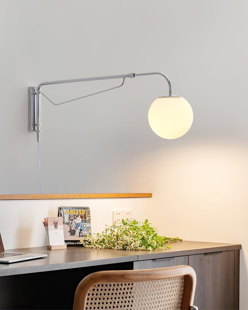 Wall Lamp Metal Adjustable 25.6 in Chrome Indoor LED E26 E27 Reading Light | Thomler