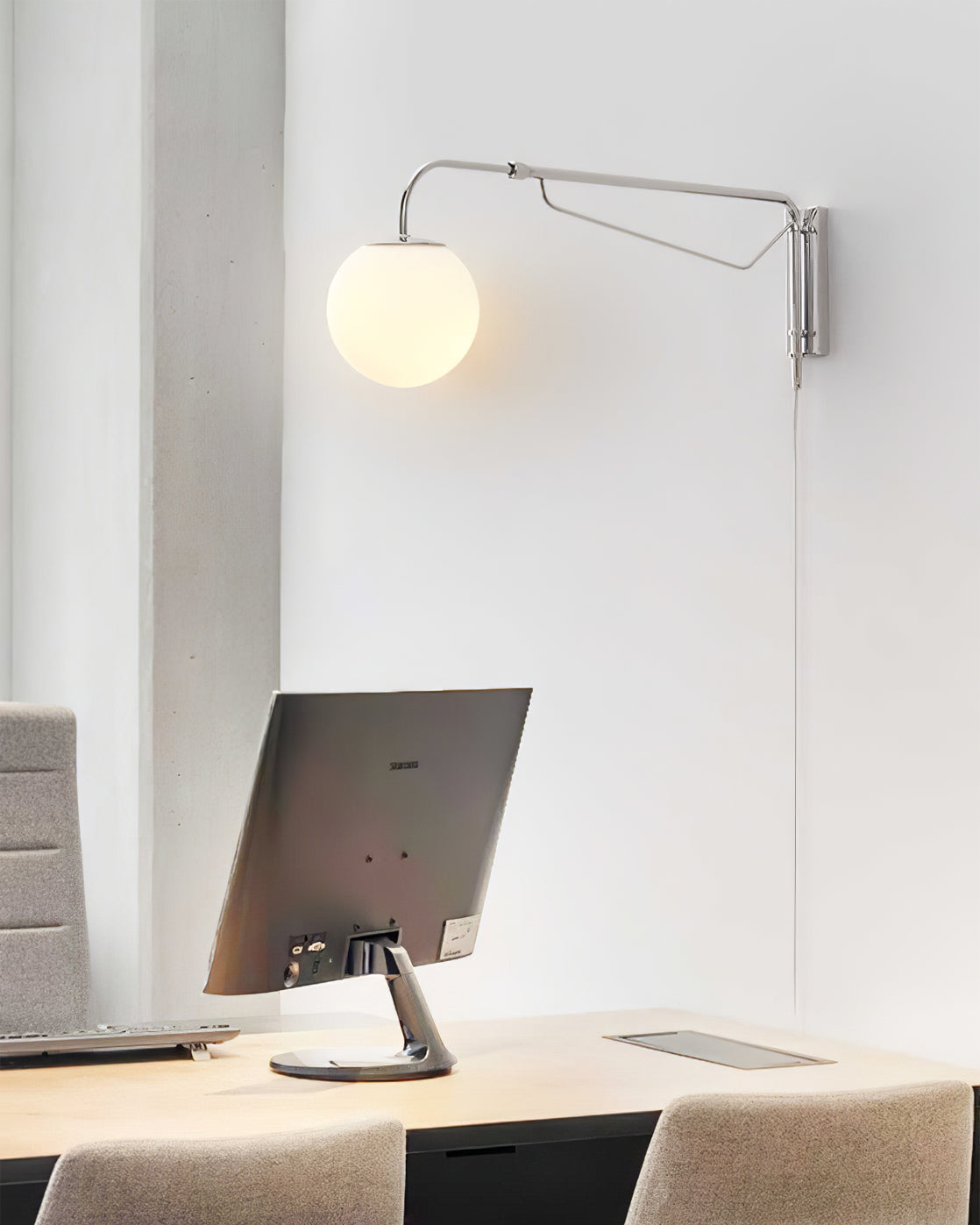 Wall Lamp Metal Adjustable 25.6 in Chrome Indoor LED E26 E27 Reading Light | Thomler