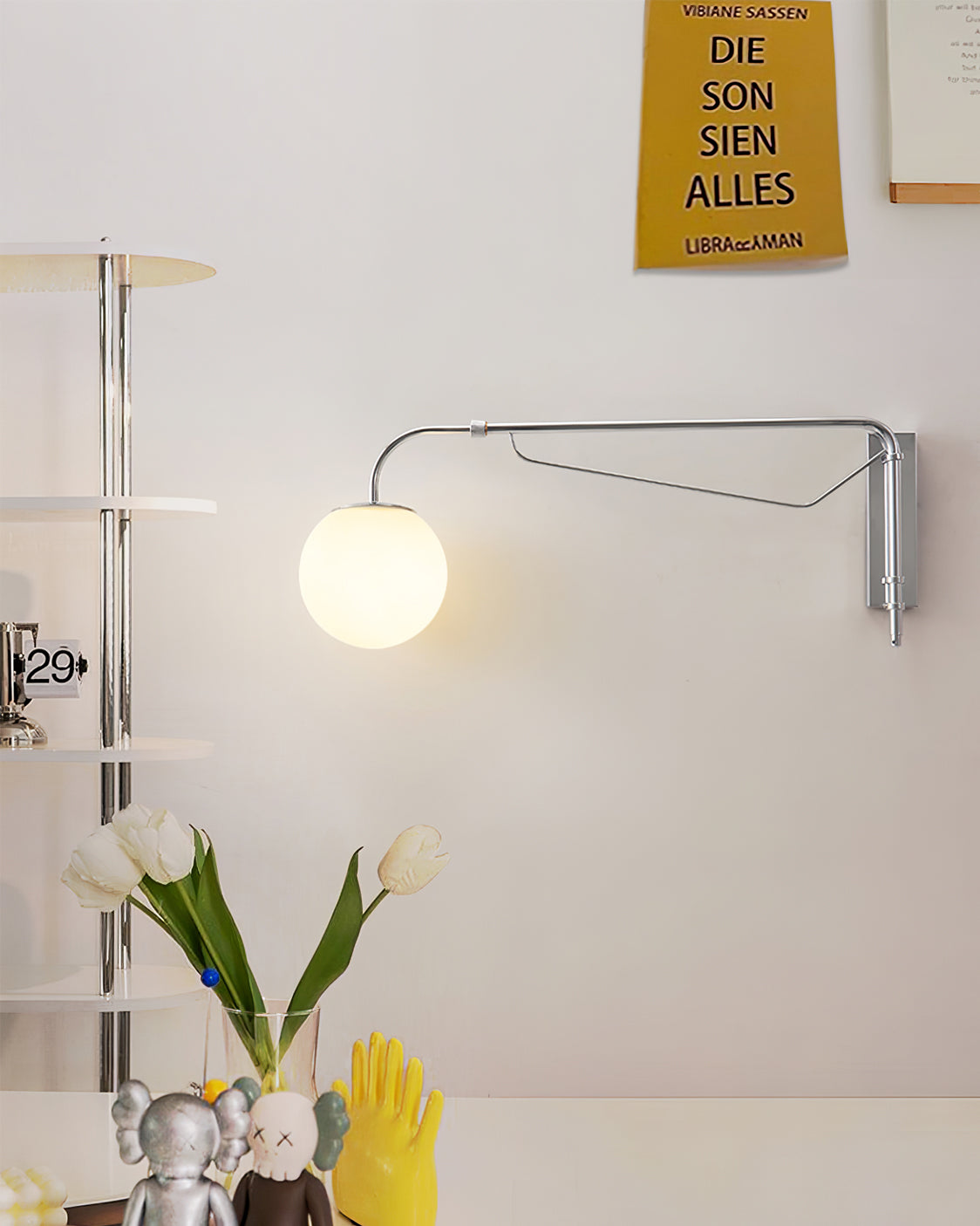 Wall Lamp Metal Adjustable 25.6 in Chrome Indoor LED E26 E27 Reading Light | Thomler