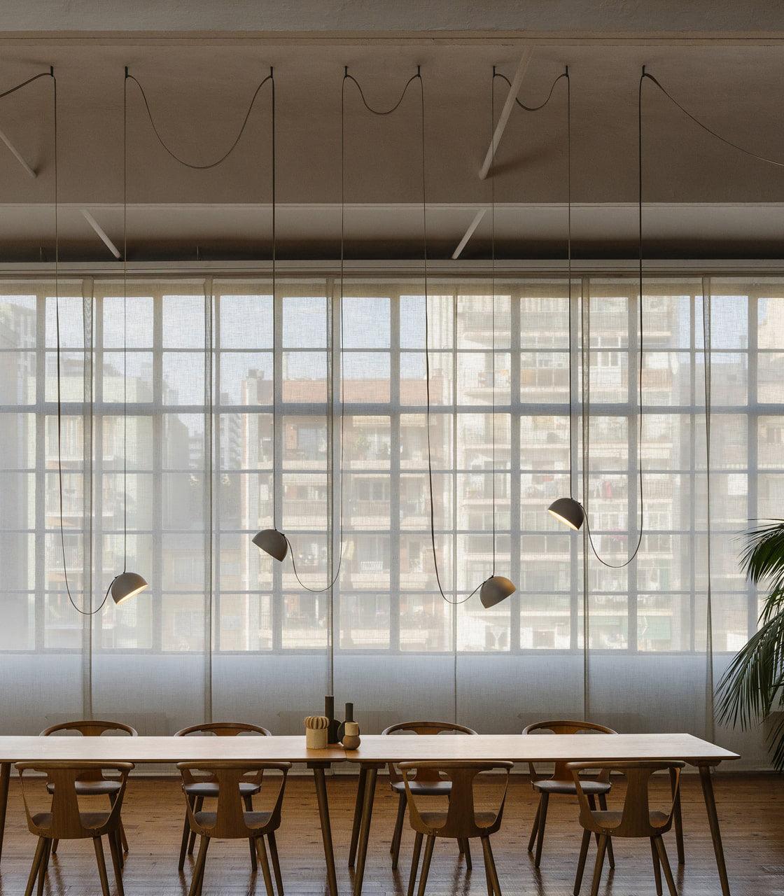 Contemporary Fabric Strap Ceiling Light with 360° Glow – Adjustable Hanging Height | Thomler