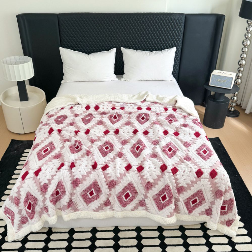 Diamond Pattern Two-Layer Microfiber Blanket for Bed Couch & Chair All Season Warmth Retro Style Soft Breathable Machine Washable | Thomler