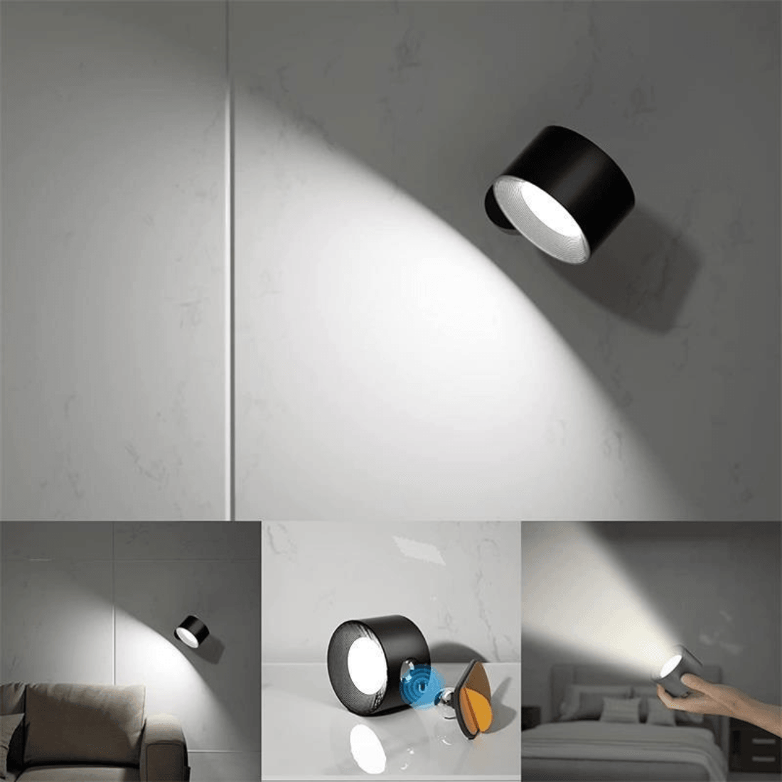 Portable LED Wall Sconce with USB Charging – 360° Swivel Head for Bedroom, Hallway, Reading Nook & Home Office | Thomler