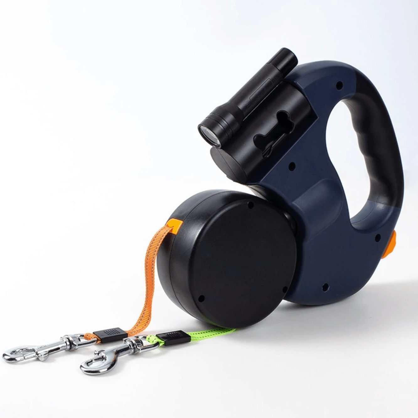 Dual Retractable Dog Leash with Built-In Flashlight for Two Dogs Up to 88 lbs Each – Tangle-Free 360° Swivel Design & One-Handed Control | Thomler