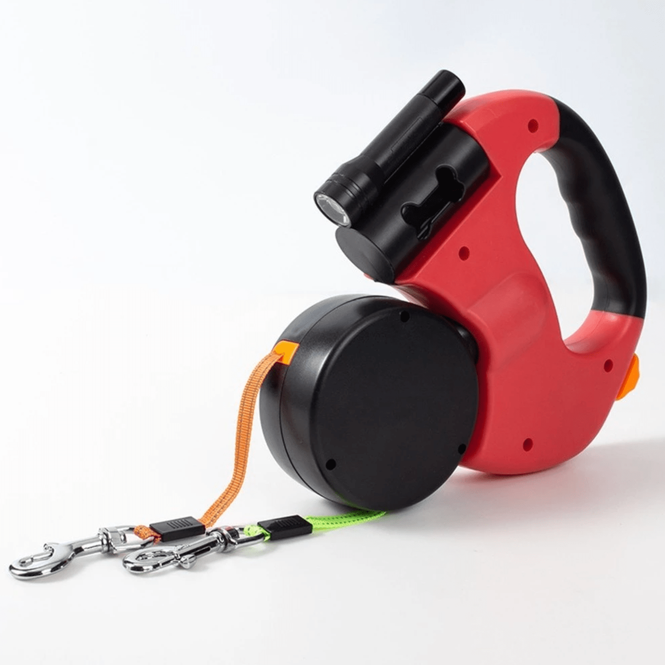 Dual Retractable Dog Leash with Built-In Flashlight for Two Dogs Up to 88 lbs Each – Tangle-Free 360° Swivel Design & One-Handed Control | Thomler