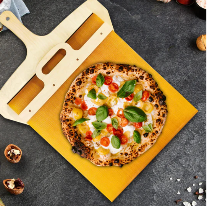 Wooden Pizza Peel with Sliding Non-Stick Surface for Easy Lifting & Transferring Homemade Pizzas Bread Pastries Oven Stone Outdoor Cooking | Thomler