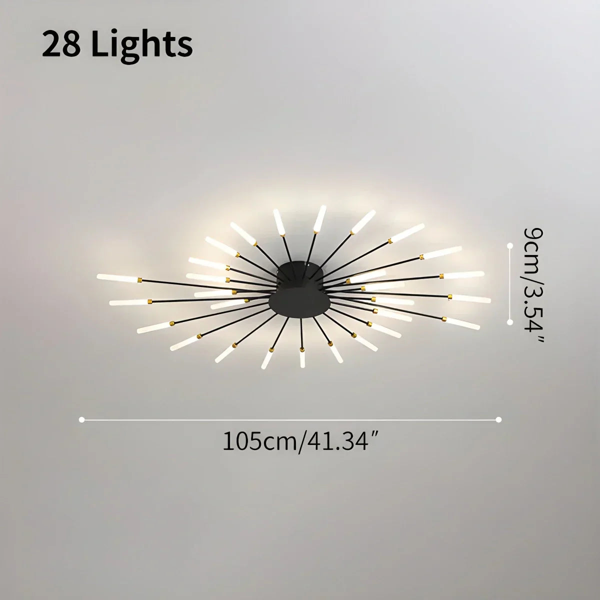 Ceiling Light Metal 20 To 42 Light Points Gold Living Room Dining Room Dimmable LED Starburst Fixture | Thomler