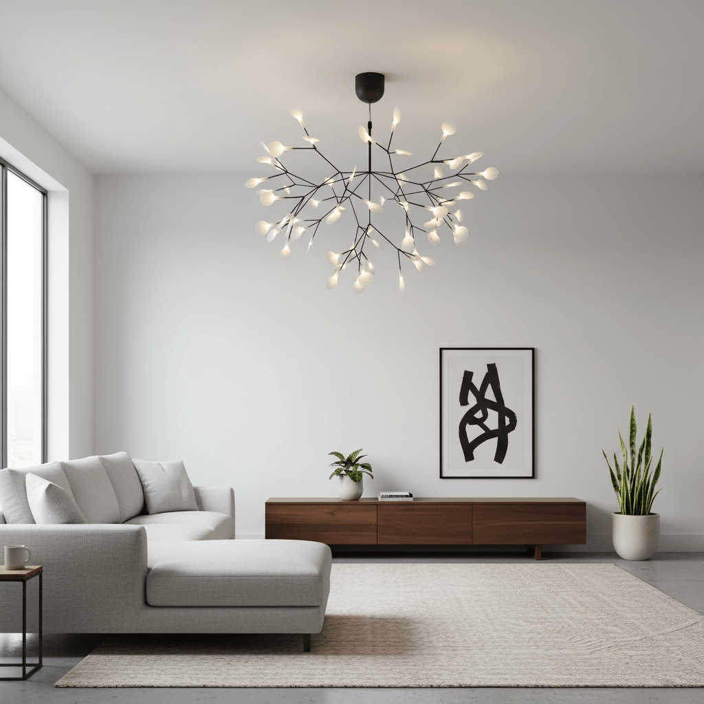 Black Firefly LED Chandelier 38.6 in Decorative Ceiling Light Warm Ambient Lighting Modern Living Room Bedroom Dining Area | Thomler