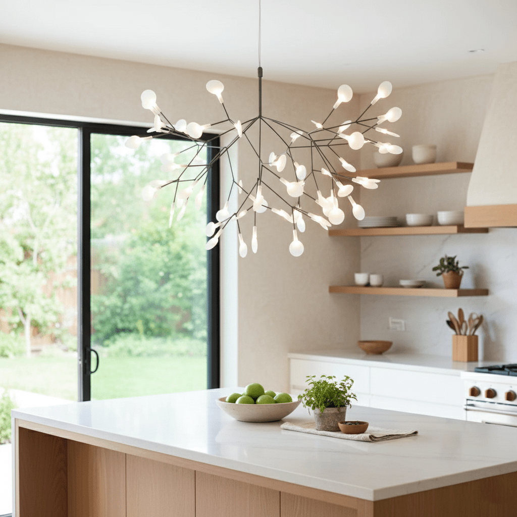 Black Firefly LED Chandelier 38.6 in Decorative Ceiling Light Warm Ambient Lighting Modern Living Room Bedroom Dining Area | Thomler