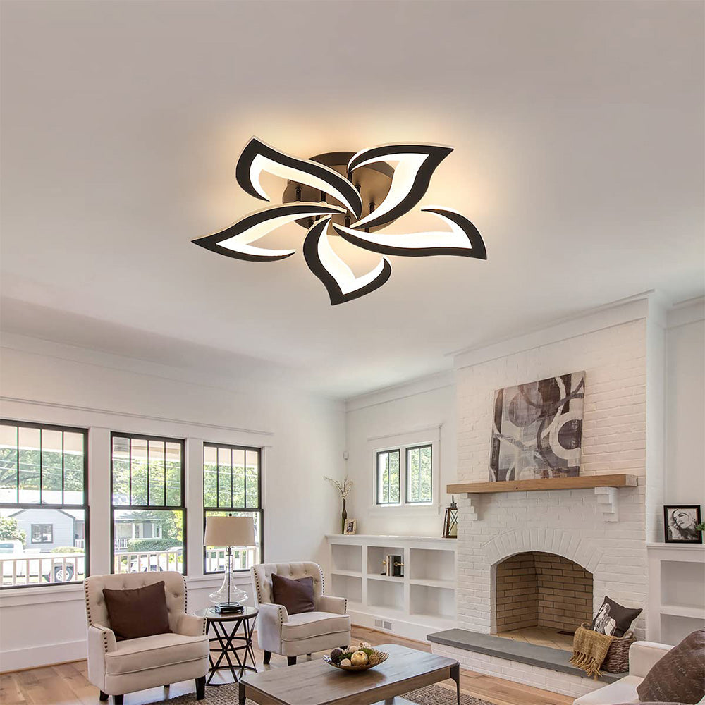 Ceiling Lamp Metal Acrylic 55.0 cm Black LED Living Room Bedroom Flower Design Flush Mount Lighting | Thomler