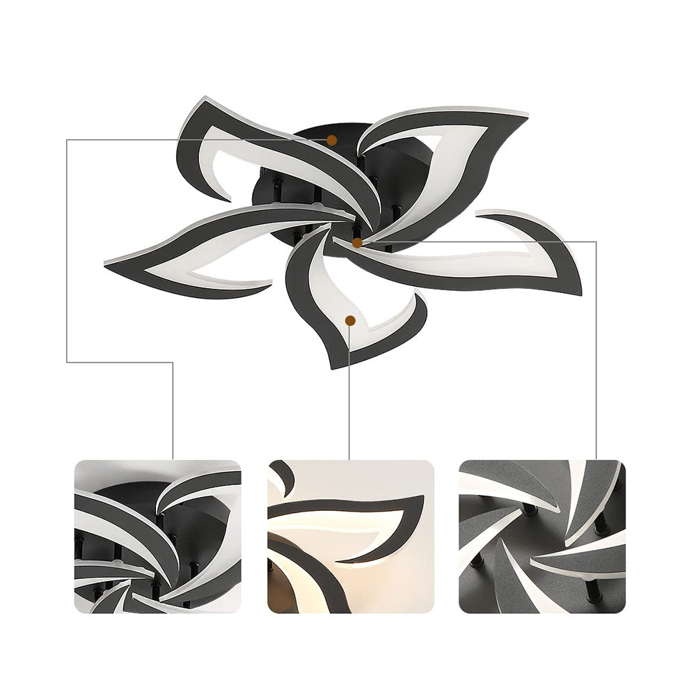 Ceiling Lamp Metal Acrylic 55.0 cm Black LED Living Room Bedroom Flower Design Flush Mount Lighting | Thomler
