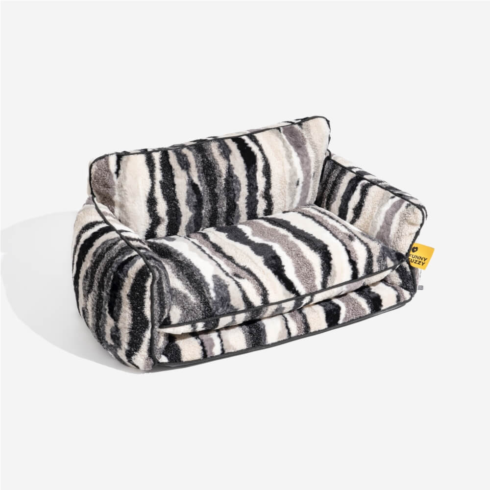 Plush Pet Couch with Washable Cover - Dual-Layer Cushioned Lounger for Dogs & Cats - Striped Fleece Nap Spot | Thomler