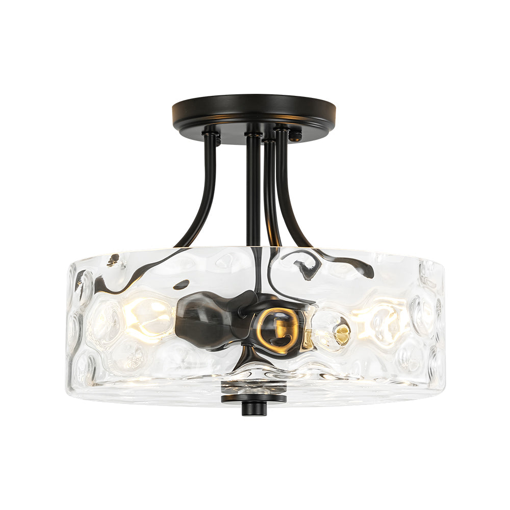 Ceiling Light Hammered Glass Drum 30.0 cm Semi Flush Bathroom Dining Room Hallway Fixture | Thomler