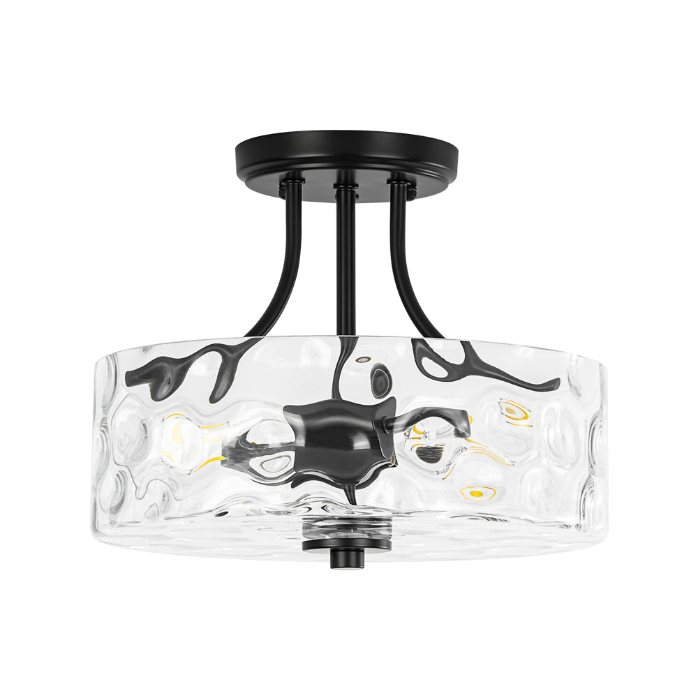 Ceiling Light Hammered Glass Drum 30.0 cm Semi Flush Bathroom Dining Room Hallway Fixture | Thomler