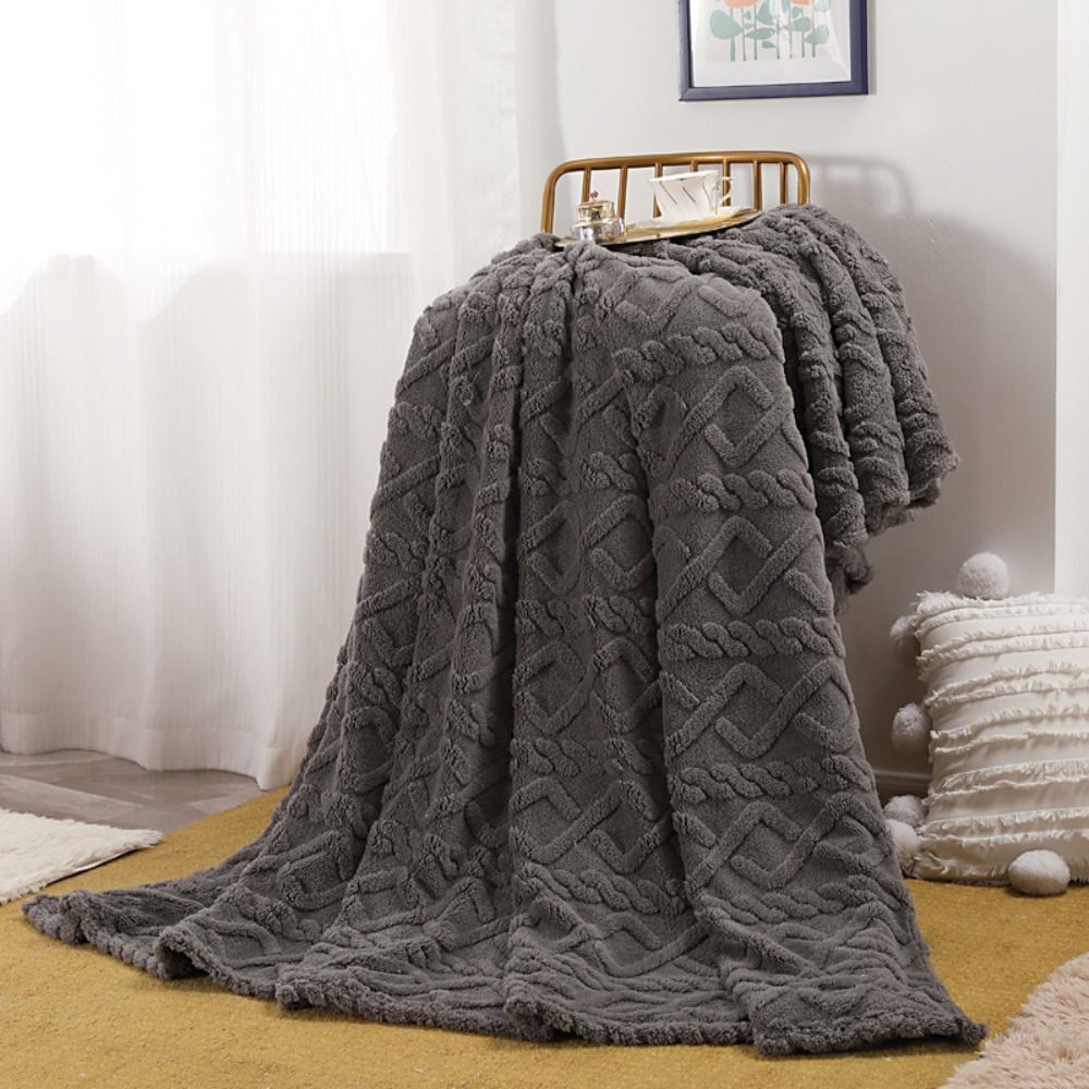 Plush Textured Fleece Throw Blanket – Year-Round Softness for Couch, Bed & Travel – Breathable 3D Knit Design – Perfect for Living Room | Thomler