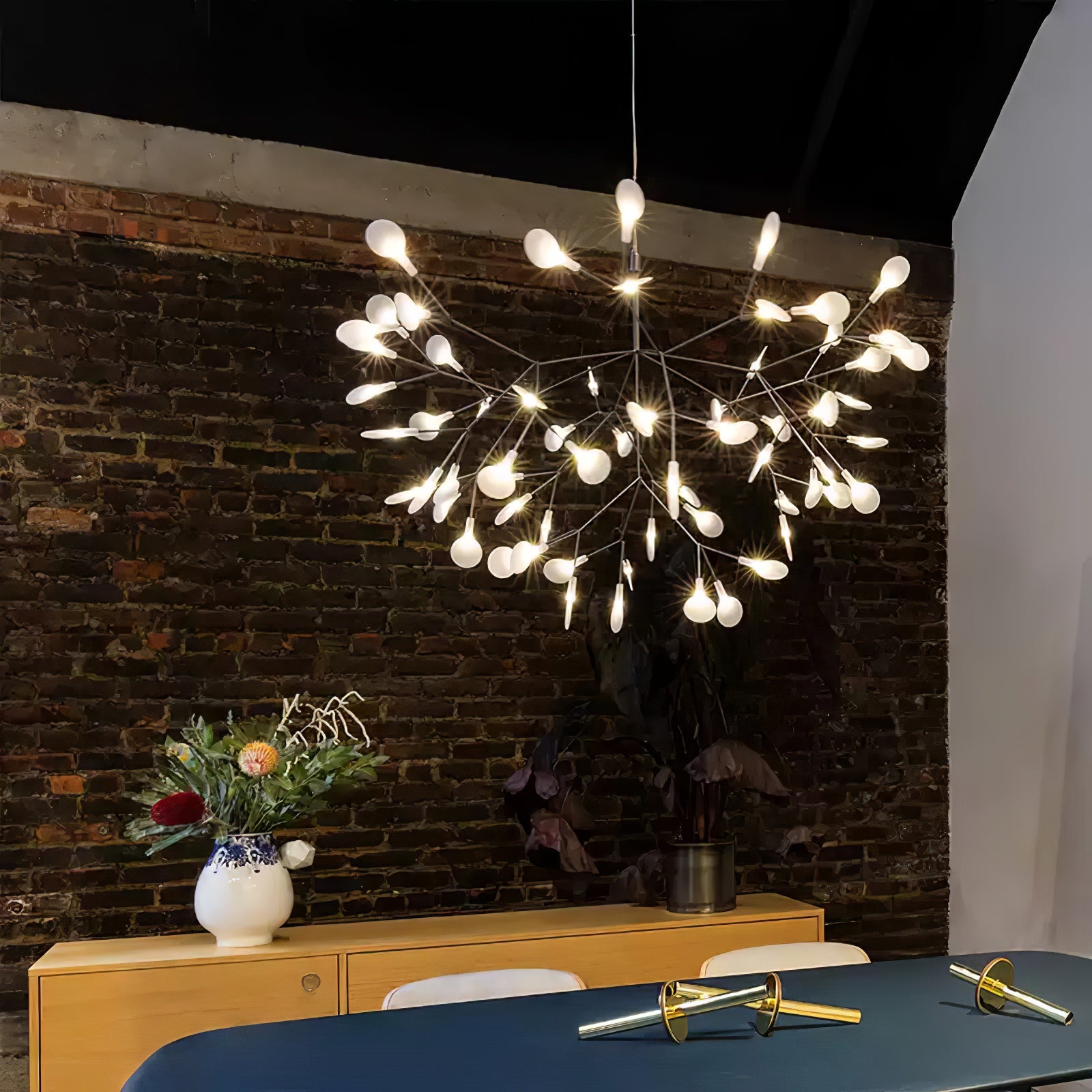 Black Firefly LED Chandelier 38.6 in Decorative Ceiling Light Warm Ambient Lighting Modern Living Room Bedroom Dining Area | Thomler