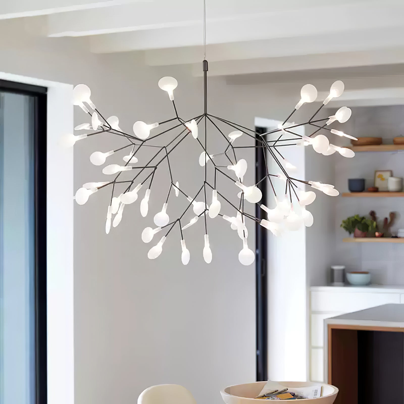 Black Firefly LED Chandelier 38.6 in Decorative Ceiling Light Warm Ambient Lighting Modern Living Room Bedroom Dining Area | Thomler