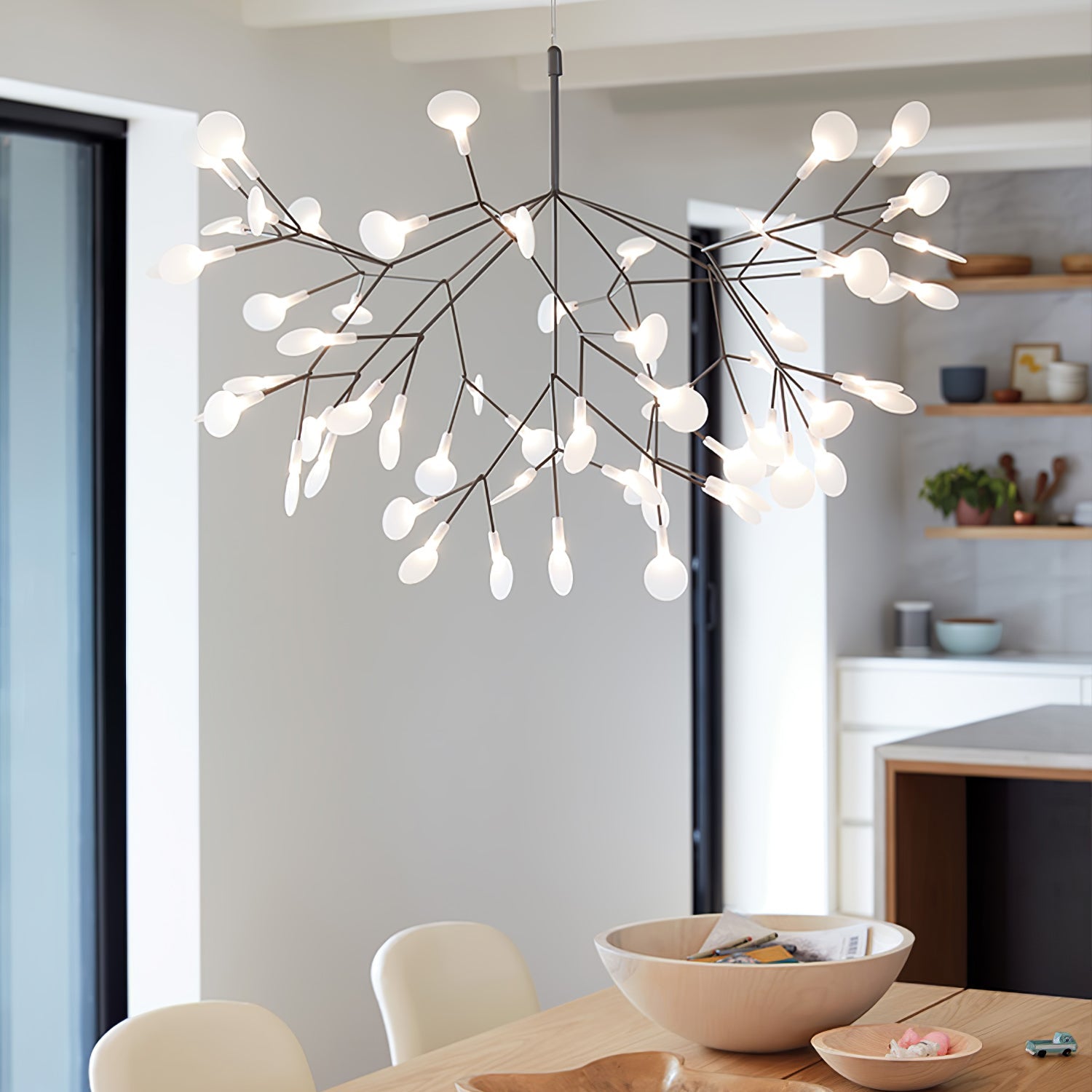 Black Firefly LED Chandelier 38.6 in Decorative Ceiling Light Warm Ambient Lighting Modern Living Room Bedroom Dining Area | Thomler