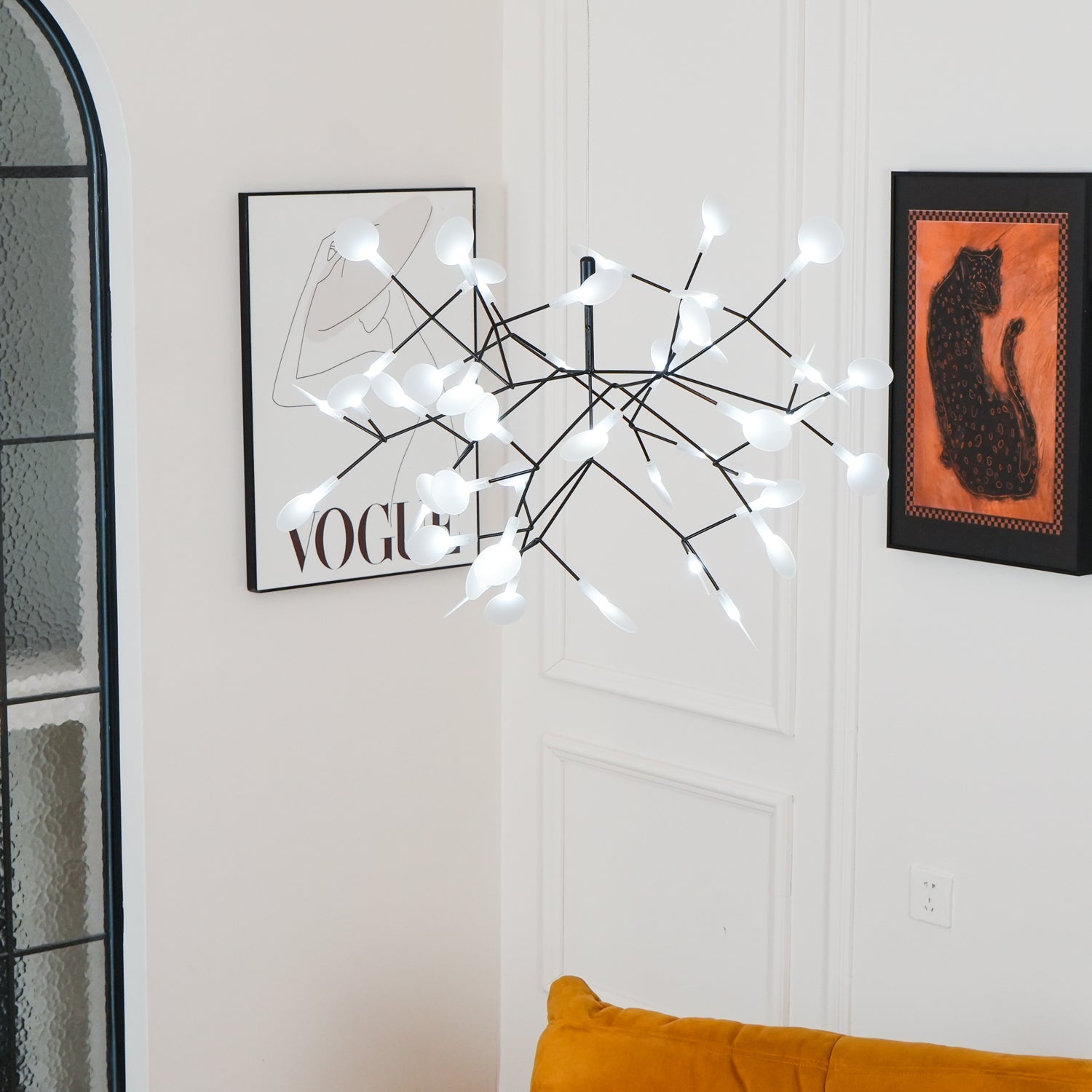 Black Firefly LED Chandelier 38.6 in Decorative Ceiling Light Warm Ambient Lighting Modern Living Room Bedroom Dining Area | Thomler