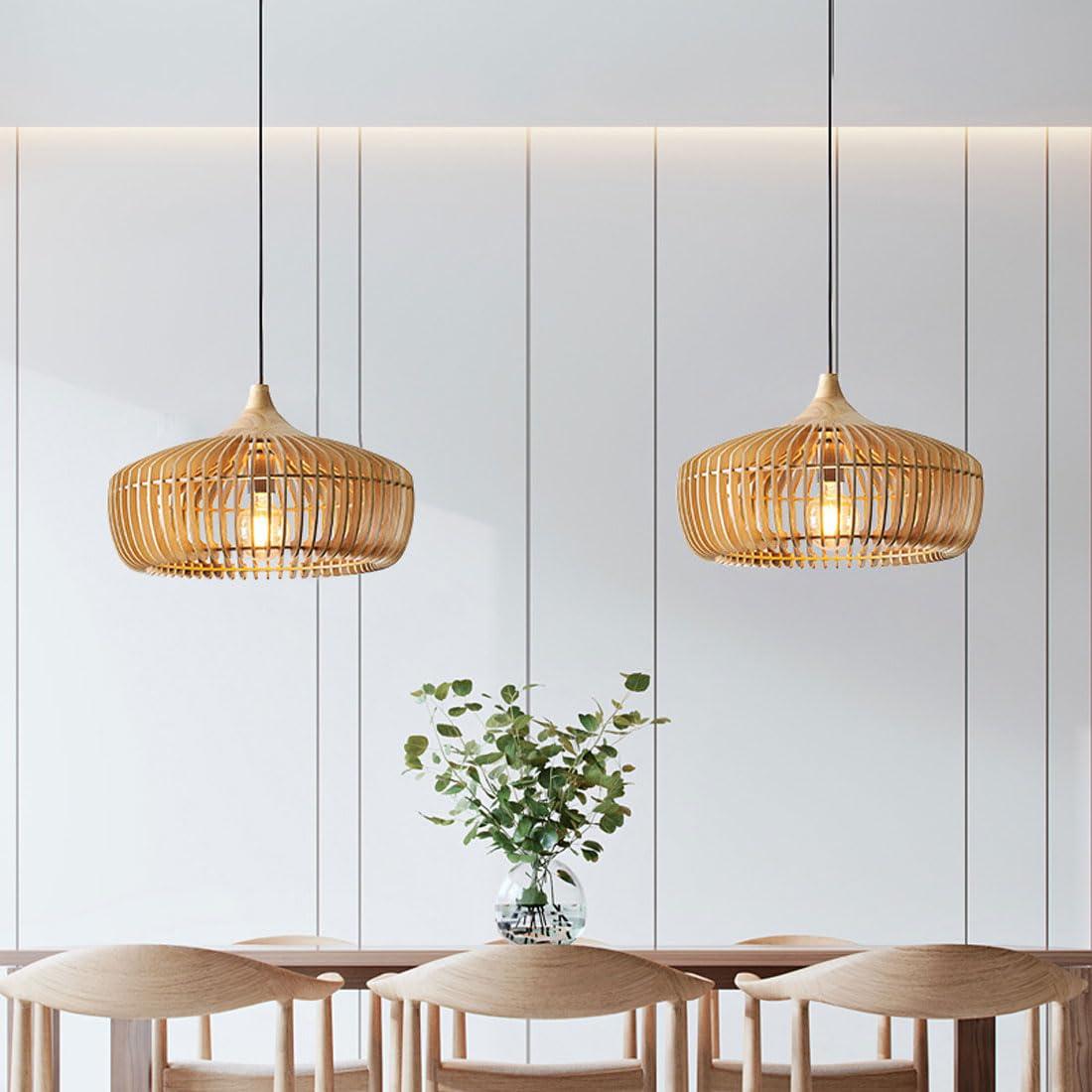 Wooden Dome Pendant Light with Slatted Design for Bedroom, Living Room & Dining Areas | Hanging Ceiling Fixture | Thomler
